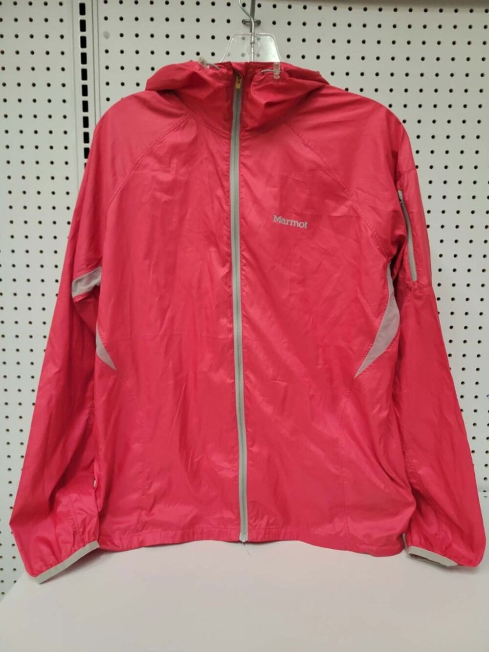 Marmot Red Hooded Lightweight Full-Zip Windbreaker Jacket M Reflective Trim